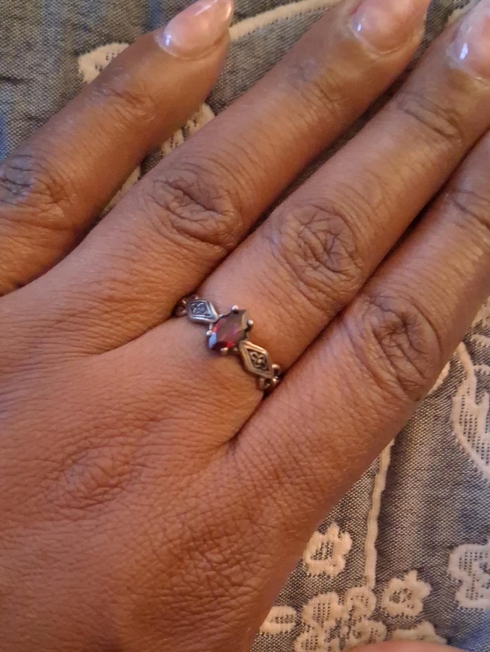 Sterling Silver Garnet Marquise Avon Ring